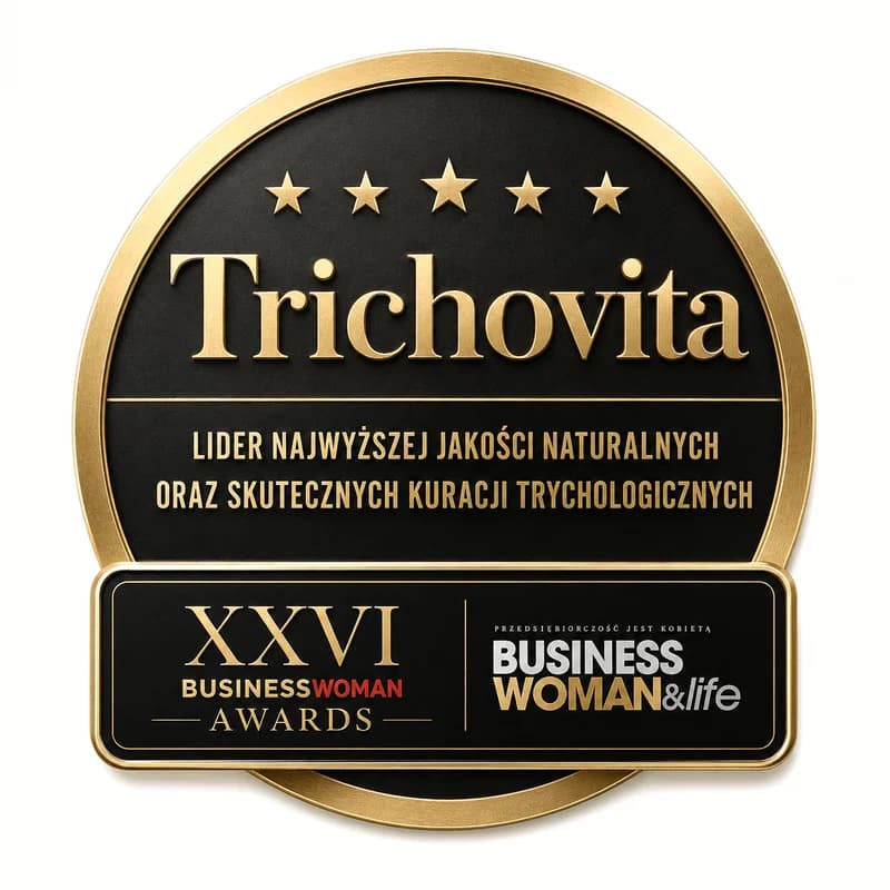 26th Businesswoman Awards badge for the Trichovita brand — Leader in top-quality natural and effective trichology treatments