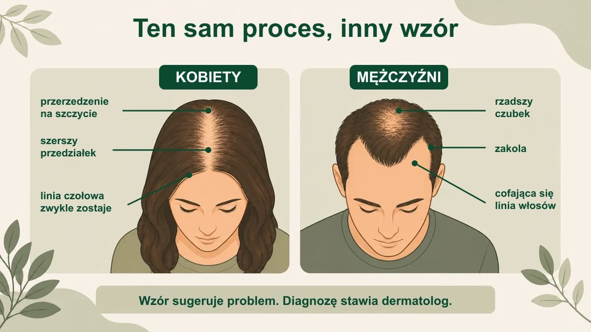 Porównanie najczęstszego wzoru łysienia androgenowego u kobiet i mężczyzn