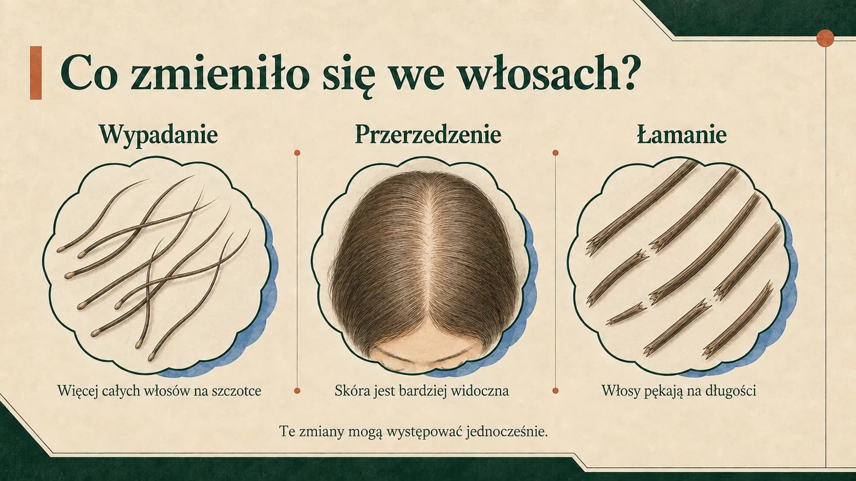 Wypadanie, przerzedzenie i łamanie: trzy różne zmiany, które mogą występować jednocześnie