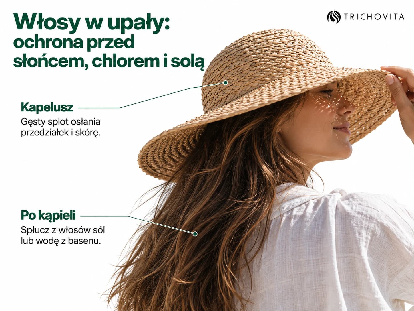 Włosy w upały: ochrona przed słońcem, chlorem i solą